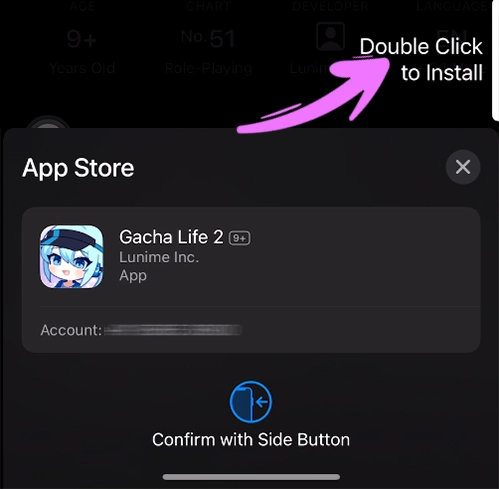 Double Click Side button to install GL2